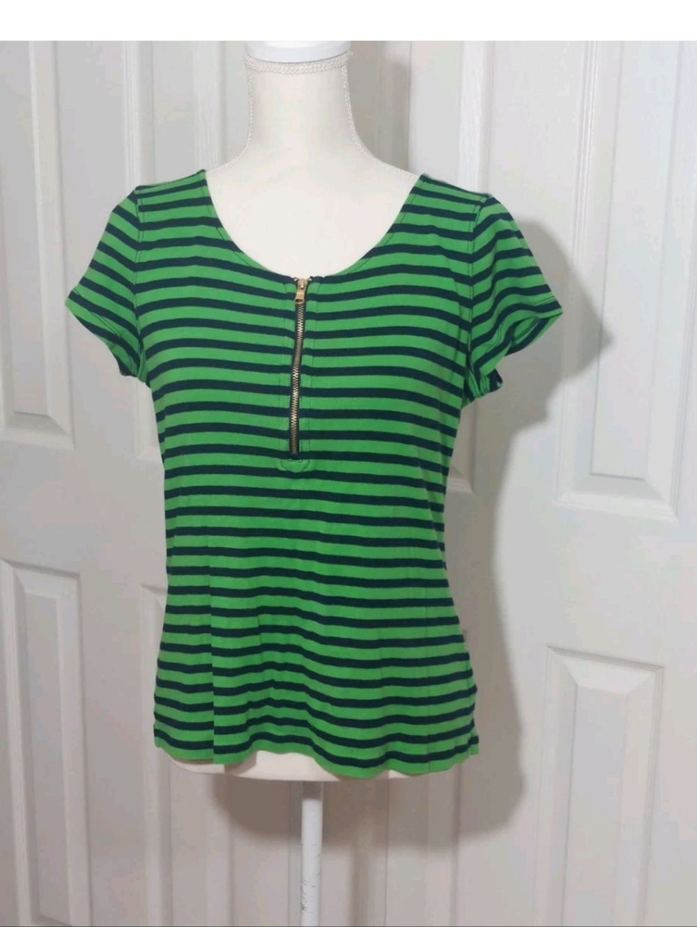Ralph Lauren Green & Navy Striped Polo Top 42x23 L